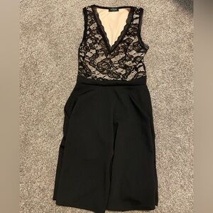 Eclipse - Black and Beige Lace Bodice Dress
